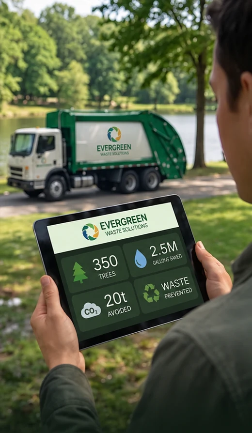 Illustration of environmental indicators on a tablet, with example figures